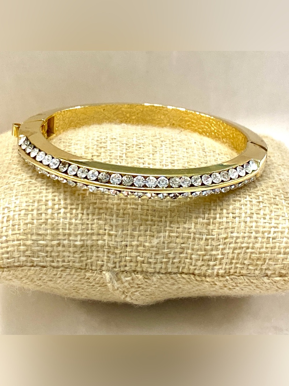 Gold Crystal-Accent Women's Hinged Bangle Bracelet